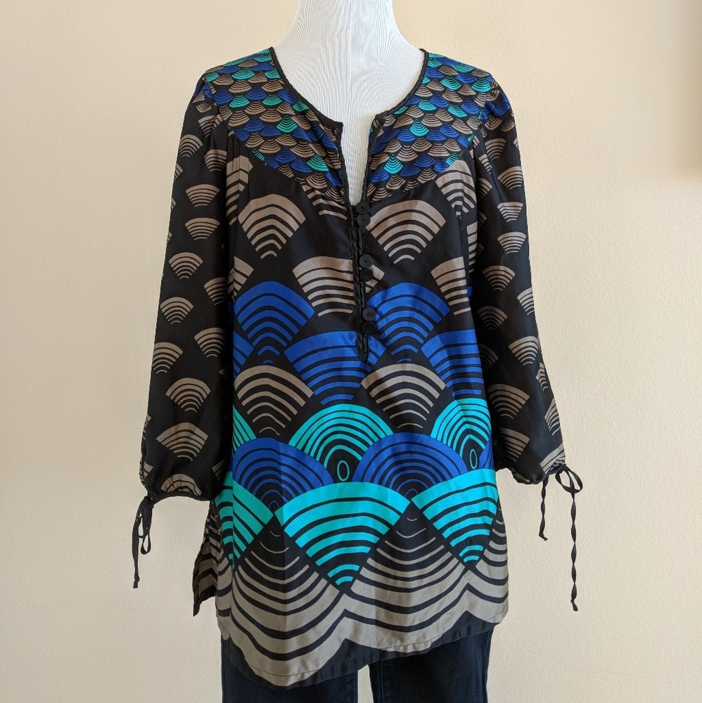 Black Patterned Peasant Blouse